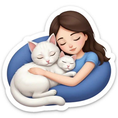 White kitty sleeping on brunette white girl's lap sticker