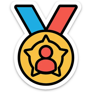 vector icon of a top performer with gold and colorful elements, elegant and minimalist flat design, award badge style, 2D flat vector, trending icon look, soft shadows, no text, isolated on white background, perfect for commercial use sticker