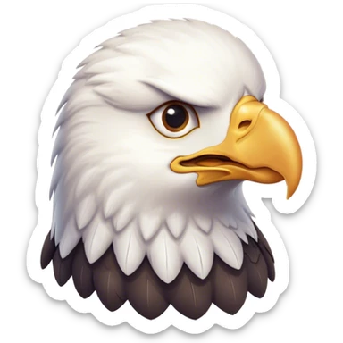 Cinematic Cute American Eagle Portrait Emoji, Head tilted playfully and inquisitively, featuring a streamlined form with a subtle blend of dark and white plumage and round, sparkling eyes full of spirited charm, Simplified yet irresistibly adorable features, highly detailed, glowing with a warm, inviting glow, high shine, affectionate and lively, stylized with a touch of whimsical aerial grace, soft glowing outline, capturing the essence of a mischievous yet endearing American eagle that seems as if it could glide out of the screen into your heart! sticker