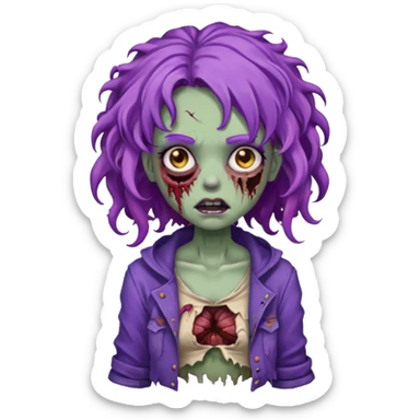 Quero uma imagem de uma garota zumbi com cabelo cacheado roxo sticker