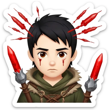 Blood, boy with black hair and druid clothes, casting blood missiles sticker