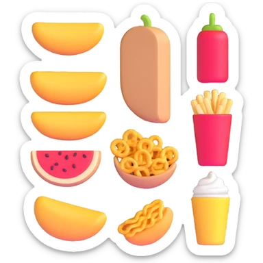 row of 3d food snacks sticker