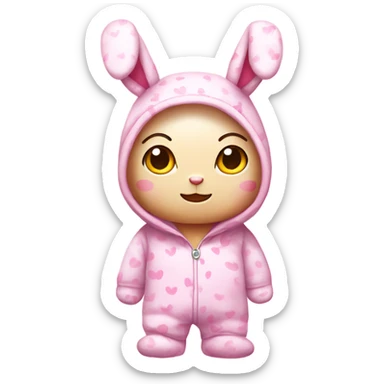 hello kitty wearing a pink bunny onesie sticker