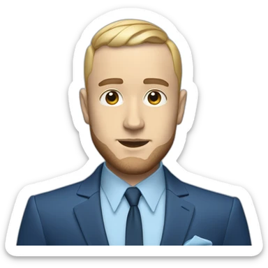 mac miller waving with a blonde comb over skin fade wearing a blue suit sticker