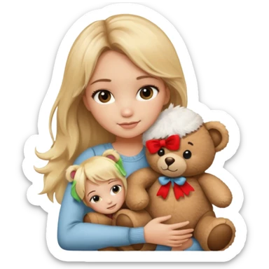 blonde balayage hair girl hugs a teddy bear sticker