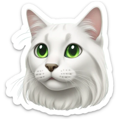 white long hair green eyed cat with black right ear sticker
