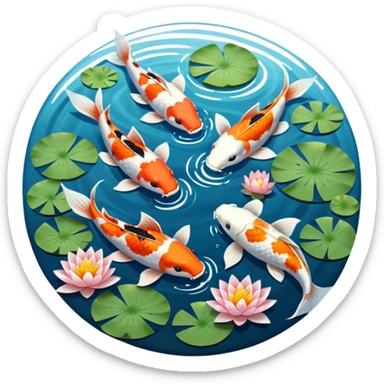 koi and lotus in circle pond sticker