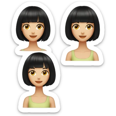 young girl, black bob haircut with bangs, fair skin sticker