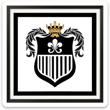 on forma clásica de heráldica, dividido en cinco franjas verticales alternadas en negro y blanco. En la parte superior tiene las siglas “GYE” y en la parte inferior el año “1908”. El diseño es simple, simétrico y con colores tradicionales blanco y negro. Que el fondo sea blanco sticker