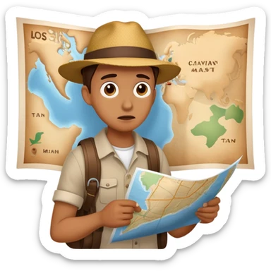 Traveler looking at map confused and lost sticker