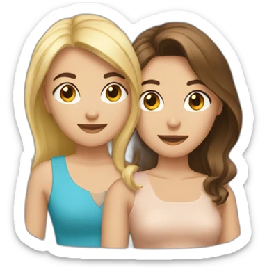 Deux amies qui se font un câlin une blonde et une brune  sticker