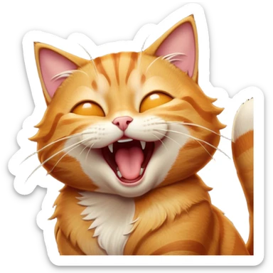 Cinematic Cute Yawning Ginger Tabby Cat Portrait Emoji, Head tilted slightly with a dramatic, wide-open yawn, sleek orange-brown fur with dark tabby stripes, sparkling amber eyes barely open, Simplified yet irresistibly adorable features, highly detailed, glowing with a soft, cozy glow, high shine, relaxed yet expressive, stylized with a touch of whimsy, bright and endearing, soft glowing outline, capturing the essence of a sleepy yet affectionate kitty, so drowsy it feels like it could stretch right out of the screen and curl up for a nap! sticker
