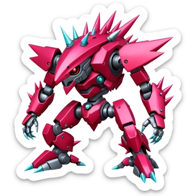 Edgy spiky faulty rue ruby Tropical Futuristic Modern Mecha-Fakémon-hybrid-creature (full body)  sticker