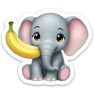 the cute baby elephant eats a banana sticker