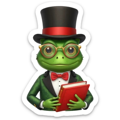 frog wearing top hat with glasses and red book sticker
