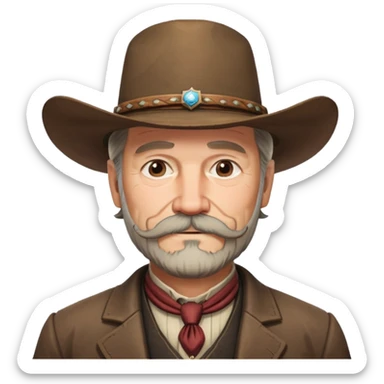 Dutch van der Linde from Red Dead Redemption 2, older man with mustache and beard, cowboy hat, suit sticker