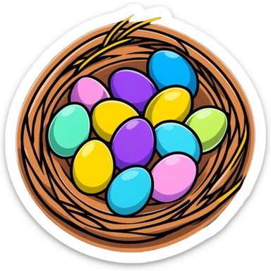 Easter nest with colorful eggs and Easter decorations sticker