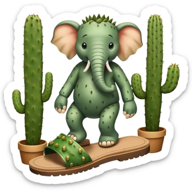 elephant with a cactus body wearing sandals, elephant head on top of a green cactus body with sandals on its feet sticker