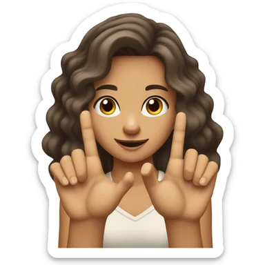 pretty tan brunette wavy hair girl holding her fingers in shape of an L up to forehead saying loser sticker