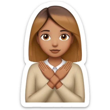 A brown girl with straight hair holding hands around her neck sticker