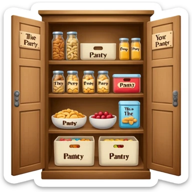 A snack pantry with the words The Pantry written on the front of it  sticker