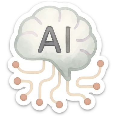 ícono de inteligencia artificial, estilo acuarela, colores suaves sticker