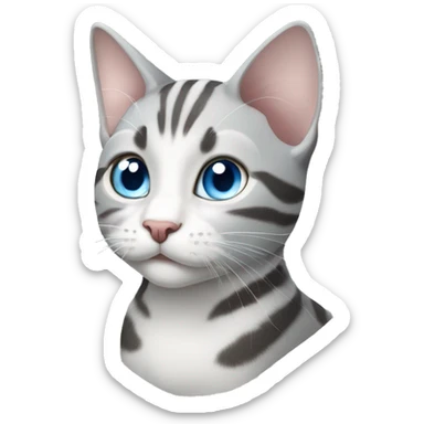 gray and white tabby cat blue eyes full body sticker