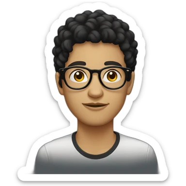 19 year old white teenager with round glasses and black comma hair sticker