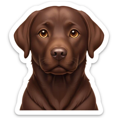 Cinematic Noble Chocolate Labrador Portrait Emoji, Poised and regal, with a robust, muscular build and a rich, glossy chocolate Fur, deep-set soulful brown eyes, Simplified yet sharp and sophisticated features, highly detailed, glowing with a soft, dignified glow, high shine, intelligent and gentle, stylized with an air of confidence, focused and attentive, soft glowing outline, capturing the essence of a watchful and loving companion, so majestic it feels as though it could bound out of the screen with effortless authority! sticker