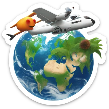 ecoturism represented with a plane flying in a thriving planet earth sticker