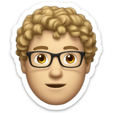 White man with short, curly, wavy hair and glasses. Pretty forehead, and he is a gamer. sticker