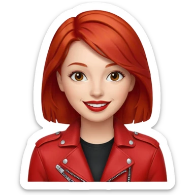 woman with red hair wearing a red moto jacket sticker
