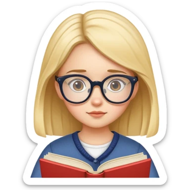 Girl with glasses focused on reading a storybook sticker