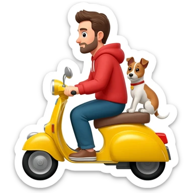 man and his pet dog riding a vespa sticker