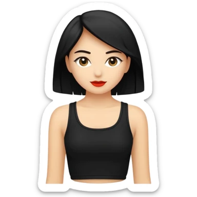 Siyah uzun saçlı siyah ceket  polar ceket ceket gevşek biraz omzundan çıkıyormuş gibi ve bugday ten rengi soltaraftaki omzundan çıkık sadece içinde de siyah crop var crop açık esmer sticker