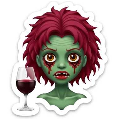 Uma zumbi garota com cabelo vermelho vinho ondulado e grande e franja grande reta sticker