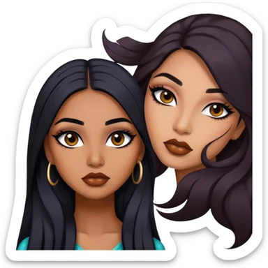 indian girl, brown skin, long black hair, brown underneath colored hair, baddie,pretty, makeup, lipliner, black eyeliner, sticker