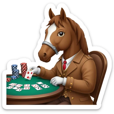 horse playing poker sticker