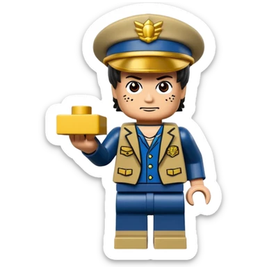 Jotaro Kujo as lego minifigure, full lego figurine view sticker