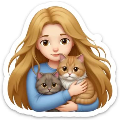 A long-haired girl hugs a British longhair cat tightly sticker