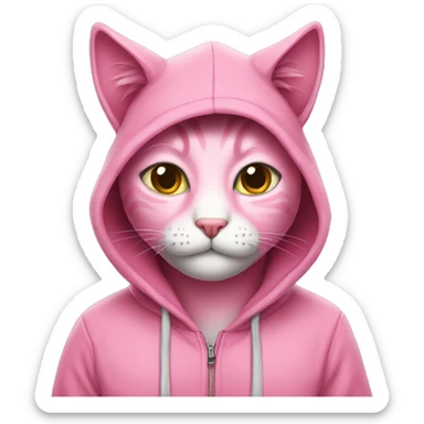 Pink cat wearing hoodie  sticker