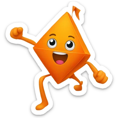 Orange Rhombus shape with a face, cap, arms and legs, doing something random sticker