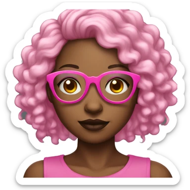Black girl half white with Lightning pink glasses curly hair big forhead  sticker