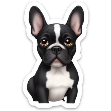 Black French bulldog x pug with ears dowb sticker