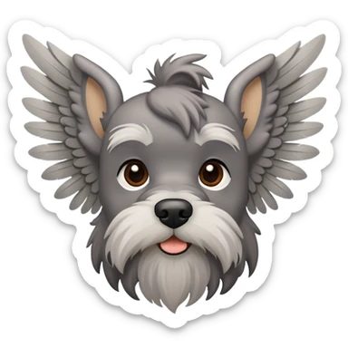 Gray schnauzer with beard a little bit brown and wings sticker