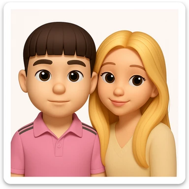 Create a unified 3D emoji style image of both people together, harmonizing their appearance so they look like they belong to the same 3D emoji family with matching proportions and style. The style should resemble consistent 3D emoji aesthetics. sticker