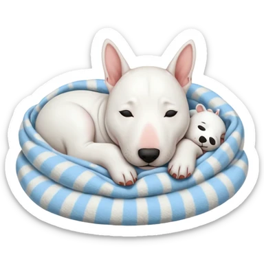 bull terrier sleeping cozy with blanket sticker