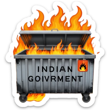 Flaming dumpster fire with the words "Indian government" on the dumpster. No typo. sticker