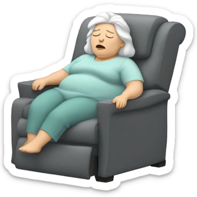 Old fat woman with long white hair snoring in grey recliner sticker