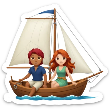 long haired asian guy sailing with redhead girl sticker